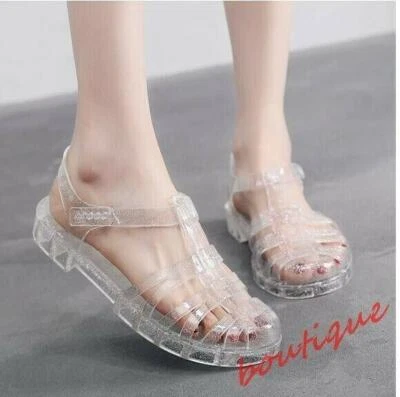 Sandalias informales planas de gelatina de verano para mujer ahuecadas zapatilla punta cerrada zapatos 2025 Foto 1 de 4