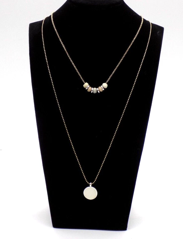 Lucky BRAND Two Tone Bead Circle Pendant Convertible Two Row Necklace P13