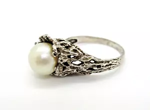 Anello Designer MEGA Brutalist 835 Argento Anni 70 Modernista Argento Oliy Era Perla - Foto 1 di 6