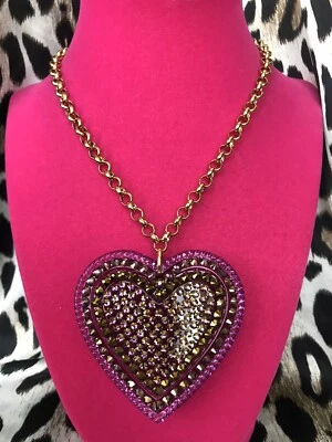 Collar Swarovski Lu "Trufa" Vintage ENORME Corazón Lucite Bronce Púrpura Foto 1 de 4