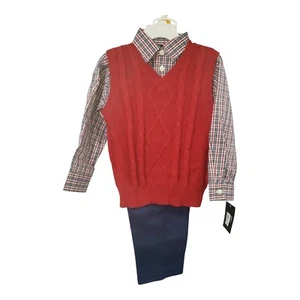TFW Boys Pants Sweater Vest Plaid Long Sleeve Shirt 3 Piece Set Size 3 NWT - Picture 1 of 6