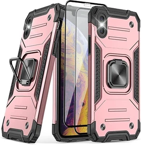 iPhone X Case, iPhone XS Case with 9H Tempered Glass Screen Protector Rose Gold - Picture 1 of 6