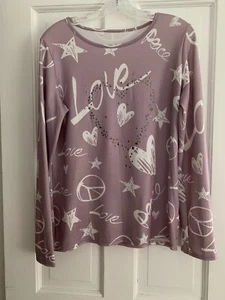 Womens unbranded lavender long sleeve knit top metal embellished hearts love XL - Picture 1 of 6