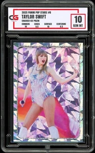 2025 Panini Pop Stars! Sticker #8 CRACKED ICE PRIZM ~ Taylor Swift ~ CG 10 GEM - Picture 1 of 2