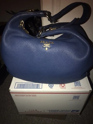 Azul Prada Daino Vitello Azul Real Cuero Guijarro Prada Hobo Foto 1 de 4