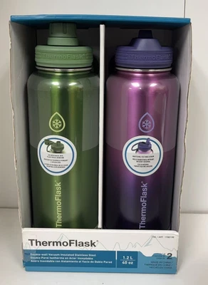 ThermoFlask Double-wall Vacuum Insulated Stainless Steel Bottle-2PK (1.2L/40oz)