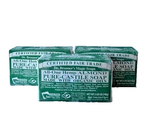 Dr. Bronner's All-One Pure-Castile Bar Soap Hemp Almond 5 oz /140gEach x3 - Picture 1 of 2