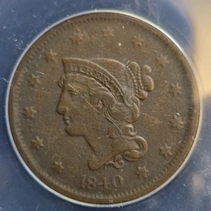1840 Large Cent 1C ANACS EF40 XF40 Details - Picture 1 of 4