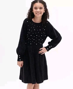 Rare Editions Big Girls Imitation-Pearl Embellished Dress Black Size 10 Soft - Picture 1 of 7