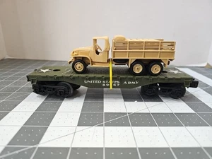 O Gauge Flat Car - U.S. ARMY FLAT CAR w/ ARMY TRUCK - Custom Made - Picture 1 of 8