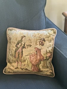 "Tapiz victoriano escena francesa tapiz rosa almohada decorativa 11x11""" - Imagen 1 de 12