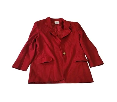 Vintage Worthington Women's Blazer Jacket Size 12 Red Wool Shoulder Pads - Image 1 of 4