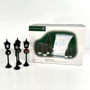 Dept 56 Trees & Bushes Set of 5 + Four Street Lamps (no cord. Snow not included) - Picture 1 of 6
