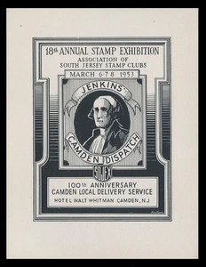 1953 SOJEX BRIEFMARKENAUSSTELLUNG ETIKETT - JENKINS' CAMDEN VERSAND - Bild 1 von 1