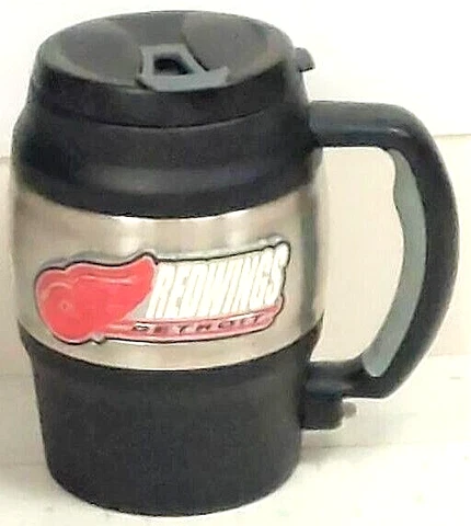 Detroit Redwings Insulated Barrel Travel Mug with Handle and Bottle Opener Cover
