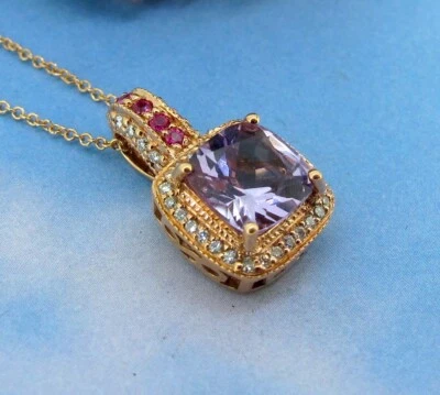 LeVian 14k Rose Gold Natural Amethyst & Diamond Ladies Necklace 18 inch - Image 1 of 4