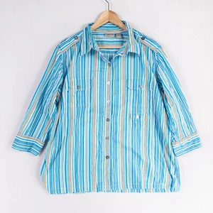 Camisa Chicos 3 US XL Azul Rayas Abotonada 100% Algodón Bolsillos Manga 3/4 Informal - Imagen 1 de 9