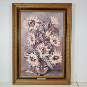 Pintura enmarcada vintage moderna de mediados de siglo "Girasoles" con impresión arte por Leo Ritter  - Imagen 1 de 11