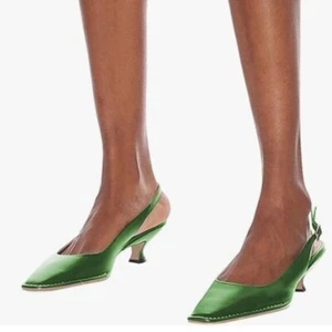 XYD Green Square Toe Kitten Pumps Low Heels Sandals Walking Slingback Shoes - Picture 1 of 8