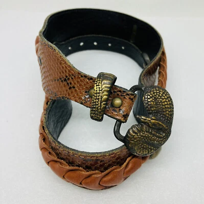 Cinturón de cuero con piel de serpiente de bronce trenzado talla 30 c3 muy raro de los años 70 Foto 1 de 4