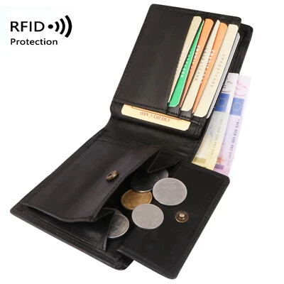 MORUCHA Mens RFID Blocking Real Soft Leather Passcase Wallet 520 Black - Image 1 of 4