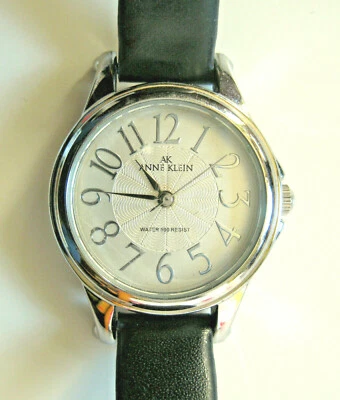 Anne Klein Women's Quartz Wristwatch Round Case Black Leather Band V121E - Image 1 of 4