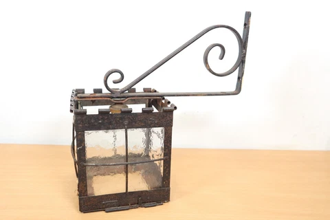 Vintage Wrought Iron Porch Wall Light Black Metal Lantern Square Glass Lamp Cover
