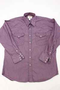 Vtg Ruddock Men's 17 XL Classic Fit Pearl Snap Western Maroon Vertical Stripe - Picture 1 of 6