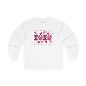 Valentine's Day Paw Heart Long Sleeve Tee, Love Shirt, Gift for Her, Cute Top, - Picture 1 of 21