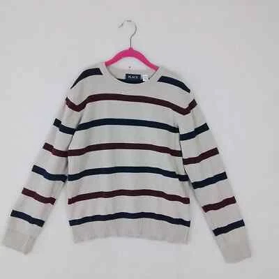 Suéter de malha infantil de algodão gola redonda tamanho grande bronzeado com listras - Imagem 1 de 4