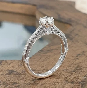 2 Round Cut Real Moissanite Women's Engagement Wedding Ring 925 Sterling Silver - Picture 1 of 6