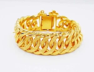 Men's Bracelet Heavy 23K 24K THAI BAHT YELLOW GOLD Plated Bangle 7,7.5,8.5 inch - Picture 1 of 5