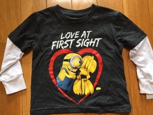 NWT Boys Despicable Me Minion Love At First Sight Banana Shirt 12 Month Gray L/S - Picture 1 of 3