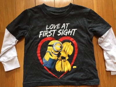 NWT Boys Despicable Me Minion Love At First Sight Banana Shirt 12 Month Gray L/S - Image 1 of 3