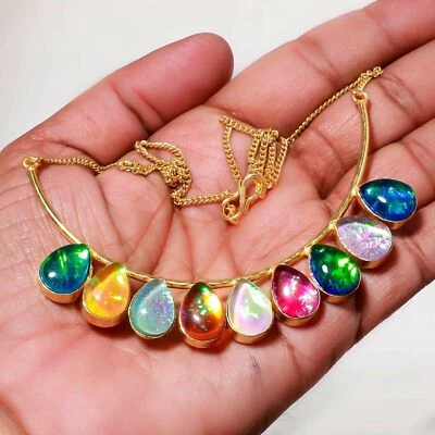 Collana multi tripletta opale pietra preziosa argento 925 fatta a mano... - Immagine 1 di 2