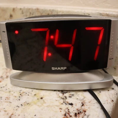 Sharp SPC033 Digital Alarm Clock Electric Silver 6.25" Wide 4" High Red Numbers - Image 1 of 4