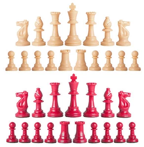 Staunton Single Weight Chess Pieces - Set of 34 Natural & Red - 4 Queens - Picture 1 of 3