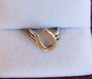 14K GOLD AND SILVER HORSE JEWELRY-REINING HORSE RING-SLIDER PLATE-SIZE 5 - Picture 1 of 5