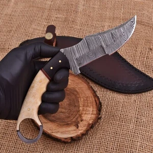CUSTOM FORGED DAMASCUS STEEL HANDMADE TACTICAL CAMPING KARAMBIT TRACKER KNIFE - Picture 1 of 5