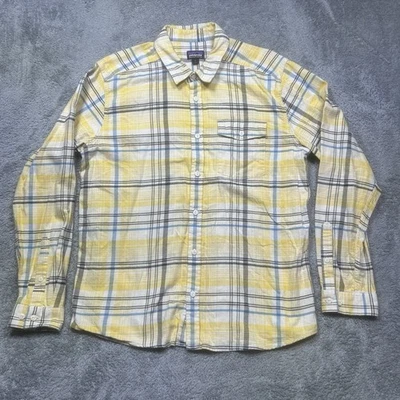 Patagonia Lightweight Fjord Flannel Shirt Mens L Yellow Plaid Organic Cotton - Image 1 of 4
