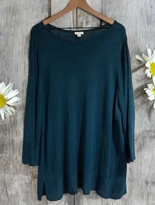 J. Jill XL Teal Linen Blend Sweater Tunic Long Sleeve Lightweight Relaxed Fit - Image 1 of 4