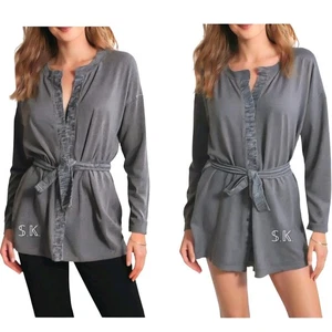 CUDDL DUDS Seriously Soft Sweater Knit Wrap/Cardigan/Robe Heathered Charcoal M/L - Picture 1 of 16