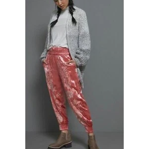 Anthropologie Rosie Joggers in velluto rosa ricamato taglia XS - Foto 1 di 11