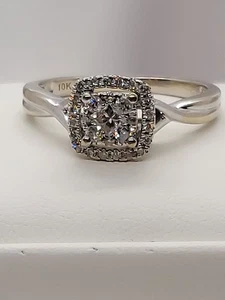 10k White Gold Princess Round 1.00ct Diamond Halo Engagemet Ring 3.0gr CH599MAS - Picture 1 of 20