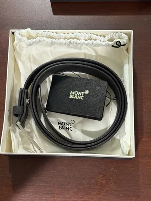 New Montblanc Men’s Black Leather Square Slim Classic Line Adjustable Belt - Image 1 of 4