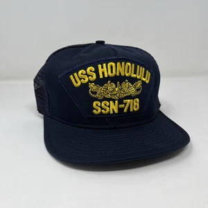 Vintage USS Honolulu SSN-718 Naval Snapback Hat Cap Blue Military - Picture 1 of 7