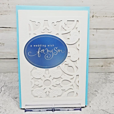 Hallmark Wedding Greeting Card 6x8 Son White Cut Out Blue Wish Love Congrats - Image 1 of 4