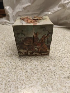 Vintage Victorian Antique Style Folding Picture Cube Puzzle Christmas Holiday - Picture 1 of 7