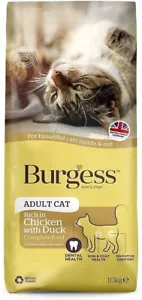 More details for burgess adult cat rich chicken &amp; duck dry food complete dental health feed 10kg