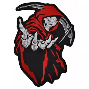 Grim Reaper Skull Scythe Back Patch | Scary Biker Gang Motorcycle Club Logo - Picture 1 of 3